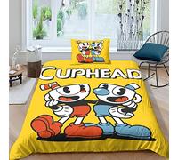 Cuphead Juego De Fundas Nórdicas Cuphead Juego De Ropa De Cama, Cremallera Oculta, De Microfibra Suave Edredón Single(135x200cm)