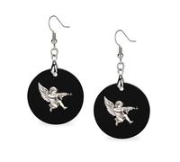 Cupid Eros Shooting Falling in Love - Pendientes de madera para mujer, redondos, colgantes, joyería de moda, 1.2 x 2.4 pulgadas