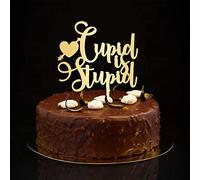 Cupid Is Stupid - Decoración para tarta de aniversario de boda con texto en inglés "Mr & Mrs", personalizable, para boda, aniversario, fiesta, despedida de soltera, color dorado de 6 pulgadas