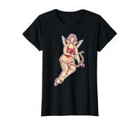 Cupido Ángel Pin-Up Chica Tatuaje Camiseta gráfica económica, Mujer, Negro, S