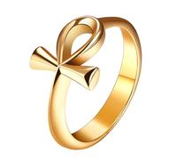 Cupimatch anillo Ankh con cruz egipcia: anillo vintage de acero inoxidable dorado con cruz sello religioso con la llave de la vida amuleto vintage para hombres y mujeres amantes de Egipto, talla 68