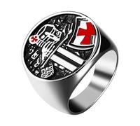 Cupimatch Anillo de caballeros templarios para hombre: anillo de acero inoxidable plateado con escudo cruzado con sello del arcángel Miguel, joyería cristiana católica, regalo para el día del padre
