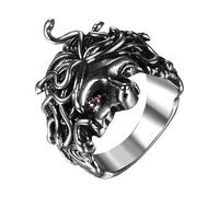 Cupimatch Anillo de serpiente gótico Medusa: Vintage Cool Acero Inoxidable Negro Sello Anillo con Circonita Roja Rock Punk Dark Serpiente Pelo Dedo Anillo Biker Joyería para Mujer Hombre Talla 71
