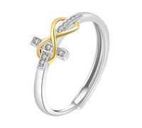 Cupimatch - Anillo para mujer, cruz infinita: anillo de eternidad de circonio, doble tono, anillo ajustable, abierto amor y fe, joya cristiana, regalo de San Valentín, Navidad, cumpleaños
