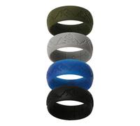 Cupimatch Anillos de silicona para hombre, juego de 4 unidades, negro, gris, verde, azul, anillos de boda con patrón de montaña, transpirables, anillos de goma, regalo para hombres, talla 57-67, Vier