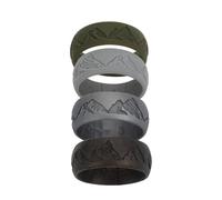 Cupimatch Anillos de silicona para hombre, juego de 4 unidades, negro, gris, verde, azul, anillos de boda con patrón de montaña, transpirables, anillos de goma, regalo para hombres, talla 57-67, 9