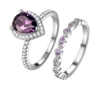 Cupimatch - Anillos para mujer, amatista, fantasía, juego de 2 anillos de circonita y piedra morada, joya de promesa para boda, regalo de cumpleaños de boda, 51.5, Acero inoxidable, Ninguna piedra