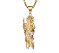 Cupimatch Colgante de hombre San Judá: collar cristiano de 316L de acero inoxidable con circonita collar de Dios - Regalo Hiphop Punk Bautizo Hombre Navidad, Acero inoxidable, No es una piedra