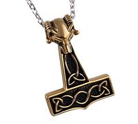 Cupimatch Collar Acero Inoxidable Hombre: Colgante Martillo de Thor Cabeza de Lobo Oro Negro - Regalos de Cumpleaños Joyas Navidad San Valentín Dia del Padre