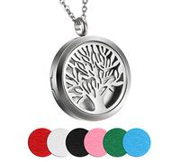Cupimatch Collar Árbol de la Vida Colgante de Acero Inoxidable con Forma de Perfume de Aromaterapia, difusor de Aceite Esencial