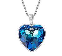Cupimatch Collar Colgante Corazón Mujer: Plata 925 Colgante Azul Cristal con Elemento Swaroviski - Regalos de Cumpleaños Joyas Navidad San Valentín Aniversario