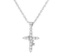 Cupimatch Collar de cruz de corona para mujer: collar dorado con corona de cruz de circonita, regalo de bautismo cristiano para mujer, Cobre, Diamantes de imitación