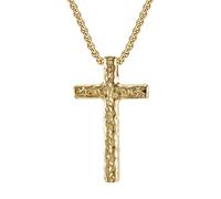 Cupimatch Collar de cruz martillada para hombre, dorado, negro, plata, acero inoxidable, religioso, cristiano, vintage, punk, joyería de fe con colgante de cruz maciza, regalo de cumpleaños, acero