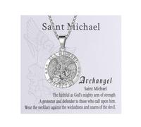 Cupimatch Collar de hombre San Miguel: colgante círculo medalla católica del arcángel de acero inoxidable - Regalo hombre mujer bautizo Navidad con papel, Acero inoxidable, No es una piedra preciosa