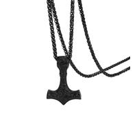 Cupimatch - Collar de urna con martillo de Thor negro, colgante de recuerdo de acero vikingo, cenizas de pelo memoria, joya de duelo hombre, regalo padre marido cumpleaños, PROMEDIO, Acero inoxidable