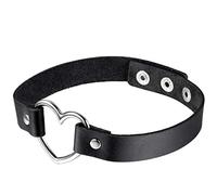 Cupimatch Collar Gargantilla Cuero Mujer: Choker Negro con Corazón Plata Acero Inoxidable y Cierre Botón a Presión - Regalos de Cumpleaños Joyas Navidad San Valentín Día de la Madre