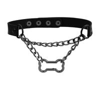 Cupimatch Gargantilla de cuero plateado: collar de hueso gótico para mujer, collar ajustable con junta tórica con cadena deslizante, joyería gótica punk rock para Halloween, Cuero, No es una piedra