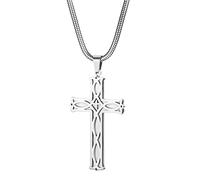 Cupimatch Hombres Collar Cruz, Nudo Celta Cruz Colgante Collares, Acero inoxidable Cruz Jesús Colgante, Cristiano/Día del Padre/Pascua de Regalo, Plata