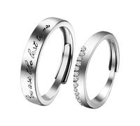 Cupimatch Juego de anillos de compromiso para parejas ajustables con grabado You Are The Best To Me, alianzas de boda con circonitas, anillos de boda, anillos de pareja, regalo para mujer y hombre