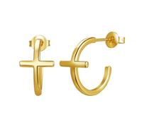 Cupimatch - Pendientes de cruz con colgante de circonita dorada 925, plata, hipoalergénicos fe cristiana, joya religiosa elegante, regalo de Pascua bautismo para mujer y niña, Promedios, Acero
