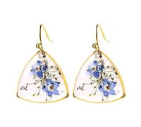 Cupimatch Pendientes de mujer nomeolvides gotas/triángulo/corazón: hechos a mano de acero inoxidable flores secas pendientes románticos de flores azules pendientes de gota ligeros joyas naturales