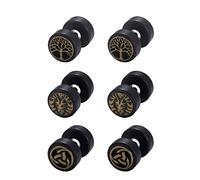 Cupimatch Pendientes para hombre, 3 pares de pendientes de madera, clásicos, vintage, de madera, unisex, redondos, de titanio, juego de aretes de árbol de la vida, mancuernas para hombres y mujeres