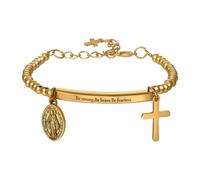 Cupimatch Pulsera cristiana inspiradora para mujer: pulsera de acero inoxidable con versículo bíblico con cruz y dije de la Virgen María, Dios está dentro de ella, no caerá, Acero inoxidable, No es