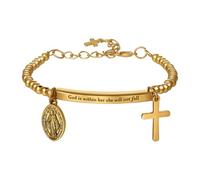 Cupimatch Pulsera cristiana inspiradora para mujer: pulsera de acero inoxidable con versículo bíblico con cruz y dije de la Virgen María, Dios está dentro de ella, no caerá, Acero inoxidable, No es