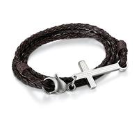 Cupimatch Pulsera Cuero Cruz Hombre: Brazalete Piel con Colgante de Plata Crucifijo Biblia Acero Inoxidable Marrón - Regalos de Cumpleaños Joyas Navidad San Valentín Dia del Padre