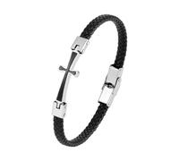 Cupimatch Pulsera de cuero con cruz ajustable de acero inoxidable | Pulsera de cuero con cruz esmaltada de acero inoxidable, cordón trenzado de poliuretano ajustable y estilo cristiano para