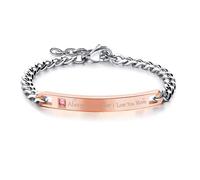 Cupimatch Pulsera Esclavas Acero Mujer: Brazalete Oro Rosa Grabado Placa Curva Cadena Ajustable - Regalos de Cumpleaños Joyas Navidad Día de la Madre