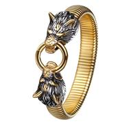 Cupimatch Pulsera gruesa de lobo vikingo: pulsera de eslabones para hombre, de acero inoxidable, con dije nórdico, banda elástica, talla única, Acero inoxidable, No es una piedra preciosa