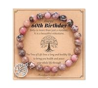Cupimatch Pulsera Mujer Árbol de la Vida: Pulseras en Cuentas Naturales Ajustables Regalo para Mujer Cumpleaños Esposa Día de la Madre Abuela Navidad - Tarjeta HAPPY 60TH BIRTHDAY