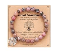 Cupimatch Pulsera Mujer Piedras Naturales: Pulsera de Cuentas con Colgante Árbol de la Vida Regalo Cumpleaños Día de la Madre Abuela Navidad - Tarjeta TO MY GREAT GRANDMA