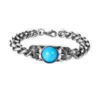 Cupimatch Pulsera para hombre con turquesa: garras de lobo punk rock, cadena cubana, acero inoxidable, pulsera ajustable, 22 cm, vintage, gótica, joya vikinga, para hombres, niños y adolescentes