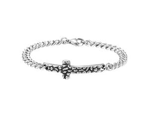 Cupimatch - Pulsera para hombre, cruz bizantina, cadena de acero inoxidable vintage con colgante de cruz - Joya cristiana estilo motociclista y Hip-Hop - Regalo para padre, hijo, cumpleaños, Navidad