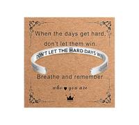Cupimatch - Pulsera para mujer, acero inoxidable, mensaje DON'T LET THE HARD DAYS WIN abierto, grabado motivador, regalo para mamá, cumpleaños, aliento, Promedio, Acero inoxidable, Sin piedra preciosa