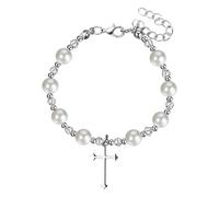 Cupimatch - Pulsera para mujer, perlas de fantasía, colgante de cruz y medalla de la Virgen María, fantasía ajustable cristiana con tarjeta de primera comunión - regalos de cumpleaños San Valentín