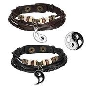 Cupimatch Pulsera Pareja Pulsera Cuero: 2 Piezas Correa Cuero Negra Yin Yang A Juego Colgante Tai Chi Pulsera Trenzada Hipoalergénica - Amor Del Día San Valentín