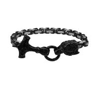 Cupimatch Pulsera vikinga tricolor de acero inoxidable para hombre, mitología nórdica, cadena bizantina, brazalete con martillo de Thor 3D y cabeza de lobo Mjölnir, regalo para hombres, padre, hijo