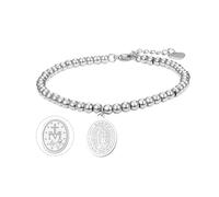 Cupimatch Pulsera Virgo María para mujer, plata y oro, acero inoxidable, ajustable, pulsera religiosa de protección con medalla milagrosa para protección y bendición, bautismo, comunión, acero