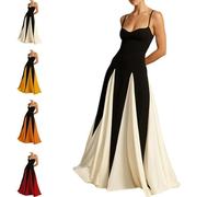 CupitiDU Elegante vestido largo plisado sin mangas, con tirantes delgados, espalda descubierta, cintura alta, vestido de retazos acampanado, blanco, XL