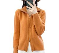 CupitiDU Suéter de cuello alto con cremallera completa para mujer, manga larga, punto acanalado, frente abierto, chaqueta gruesa y cálida, sudaderas ligeras con cremallera, naranja, S