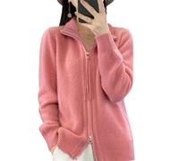 CupitiDU Suéter de cuello alto con cremallera completa para mujer, manga larga, punto acanalado, frente abierto, chaqueta gruesa y cálida, sudaderas ligeras con cremallera, rosa, XL
