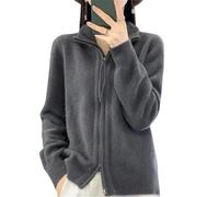 CupitiDU Suéter de cuello alto con cremallera completa para mujer, manga larga, punto acanalado, frente abierto, chaqueta gruesa y cálida, sudaderas ligeras con cremallera, gris, XXL