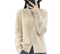 CupitiDU Suéter de cuello alto con cremallera completa para mujer, manga larga, punto acanalado, frente abierto, chaqueta gruesa y cálida, sudaderas ligeras con cremallera, albaricoque, XL