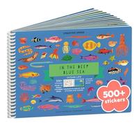 Cupkin Libro de calcomanías oceánicas para niños, artículos esenciales de viaje en avión para niños, más de 500 calcomanías de tiburón para niños + 12 escenas + 12 páginas de libros para colorear,