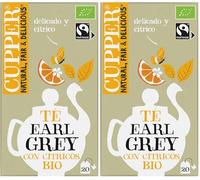 CUPPER - 20 Bolsitas De Infusiones Té Earl Grey Con Citricos - Propiedades Depurativas Y Diuréticas - Contiene Bergamota, Naranja y Cítricos - Apto Para Vegano (Paquete de 2)