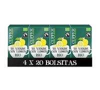 Cupper - Bolsitas de Té Verde Ecológico con Limón - Propiedades Antioxidantes y Diuréticas - Ideal entre Horas y para el Control del Peso - Apto para Veganos, 20 Unidad (Paquete de 4)