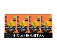 Cupper - Infusión de Jengibre y cúrcuma BIO - Pack de 4 Cajas de 20 Bolsitas de Infusiones Ecológicas - Propiedades Antioxidantes - Apto para Veganos
